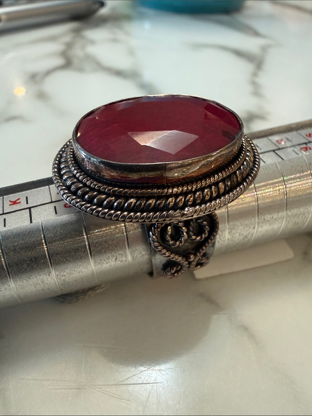 Samuel B. Sterling silver ring with oval ruby, size 7